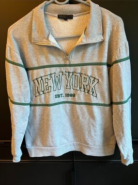 Unisex VINYL ICONS New York Green-Trim Half-Zip Sweatshirt M